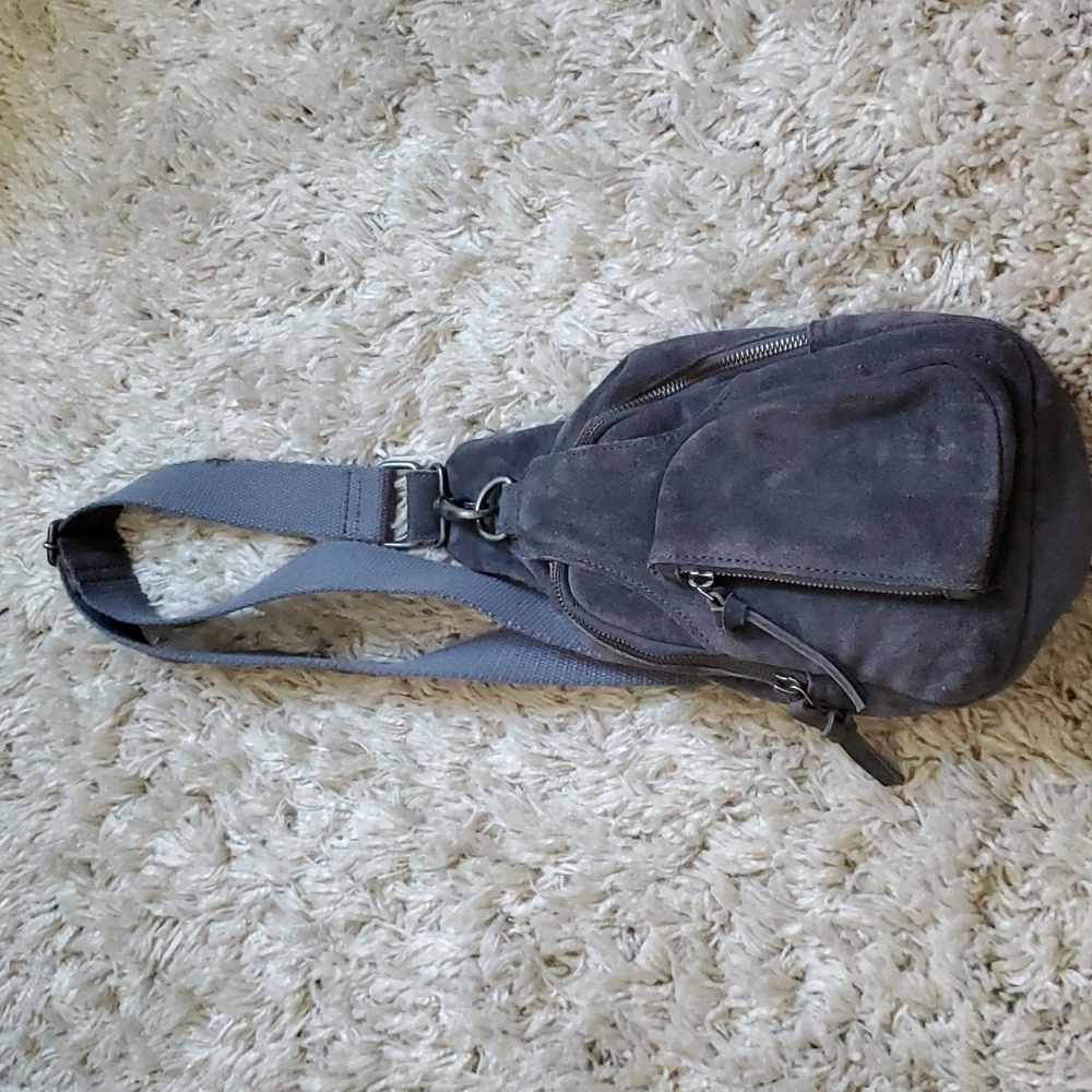 Free People Blue Gray Suede Crossbody Sling Bag